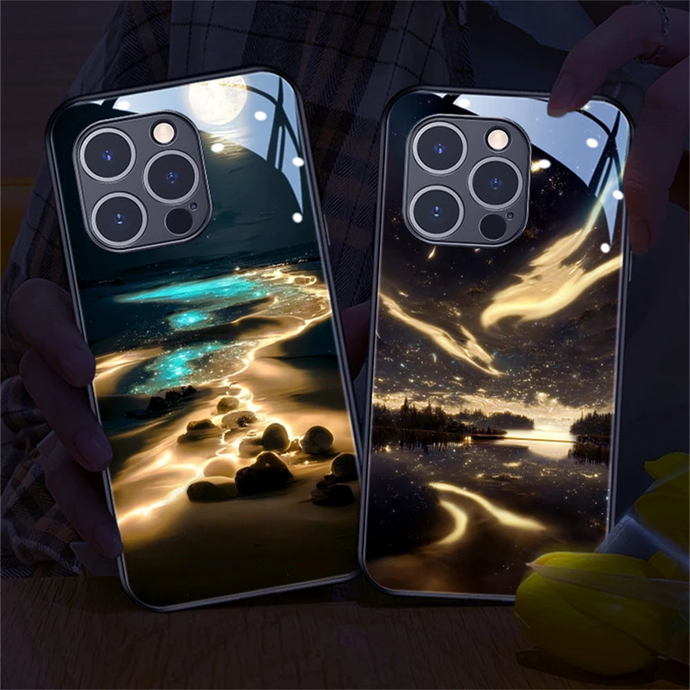 iPhone Beach Smart LED Light Glow Tempered Glass Phone Case