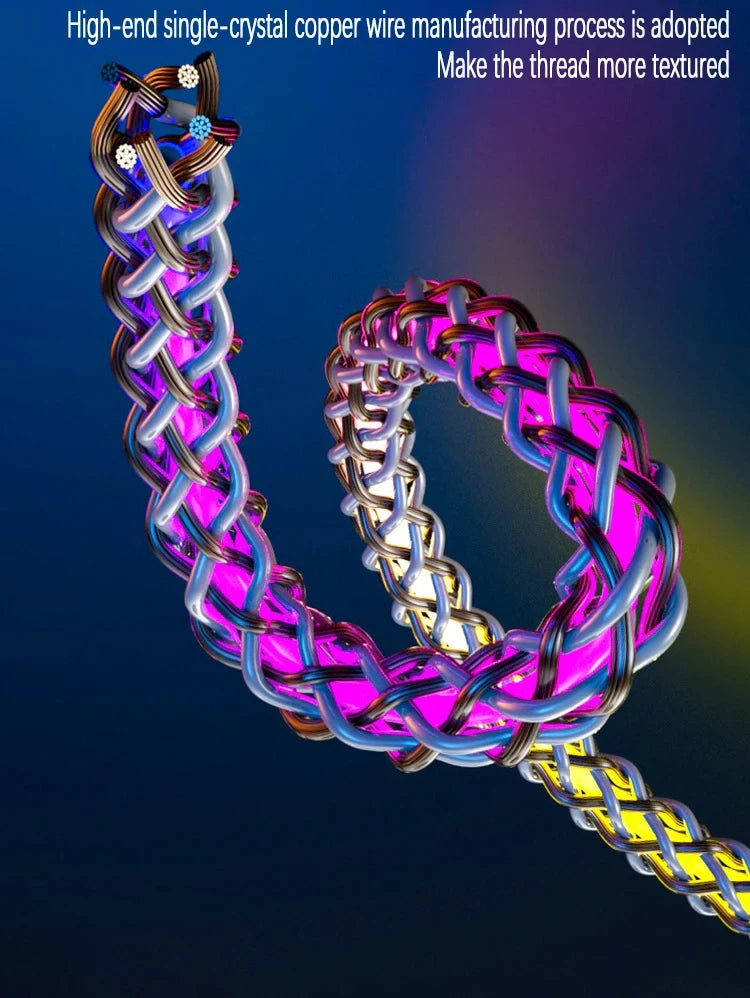 6A Super Fast Charging Colorful Light Data Cable A Drag Three RGB Breathing Gradient Car Charging Cable USB 3 In 1 Universal