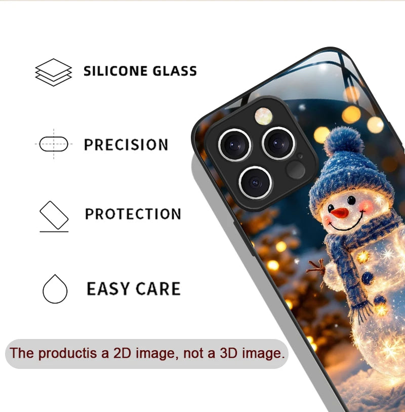 iPhone Winter Christmas Snowman Pattern Tempered Glass Phone Case