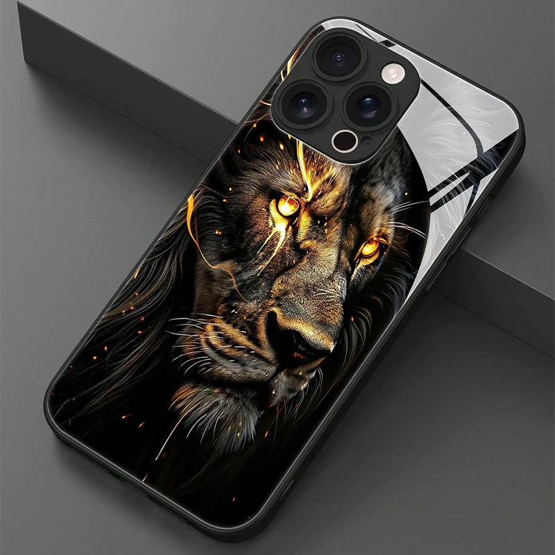 iPhone Lion Tempered Glass Phone Case