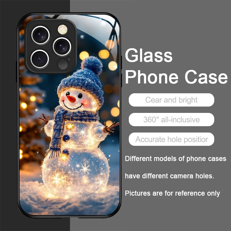 iPhone Winter Christmas Snowman Pattern Tempered Glass Phone Case