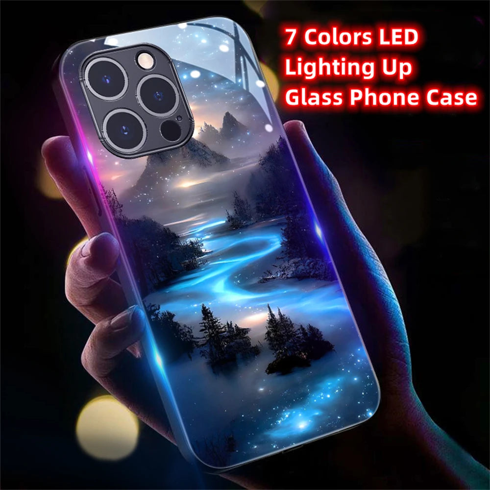 iPhone Beach Smart LED Light Glow Tempered Glass Phone Case
