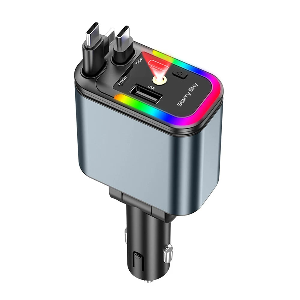 4-in-1 Car Charger Retractable Cable Adapter 120W