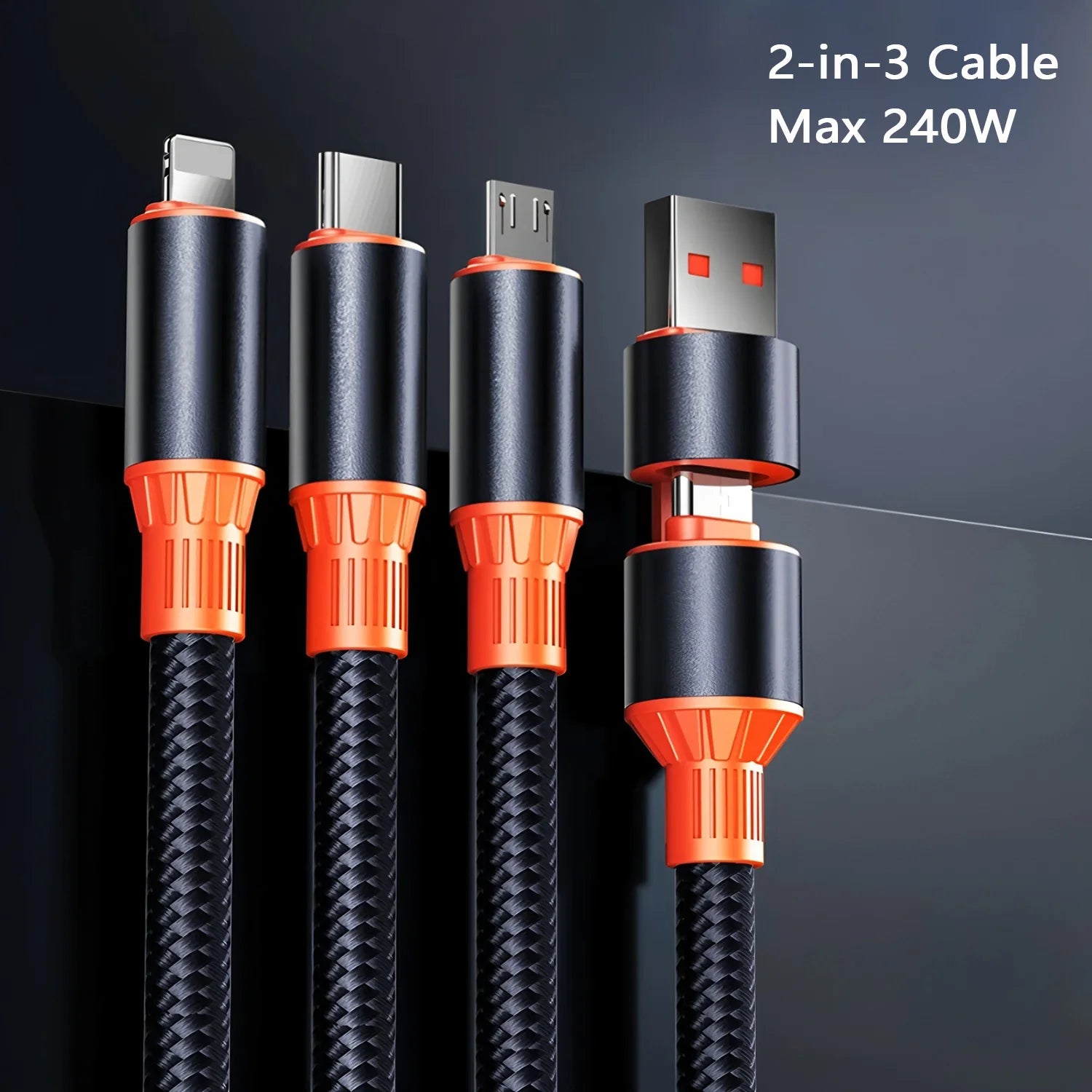 3 in1 Charging Cable Multi Usb Port Multiple Usb Charging Cord Type C Micro Charger Mobile Phone Wire For iPhone 15 14 13 Androi