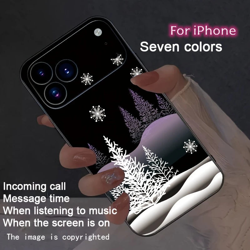 iPhone Tree Snow Night LED Glow In The Dark Phone Cases Christmas Cover