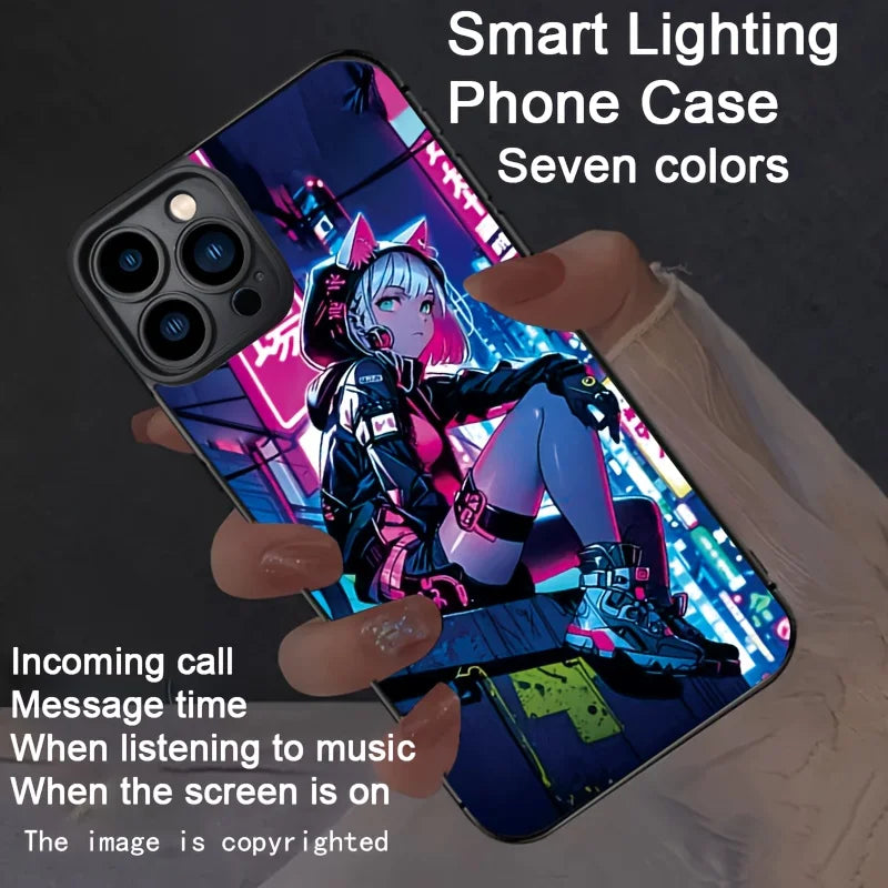 iPhone Neon City Cat Ear Girl LED Cases Cover