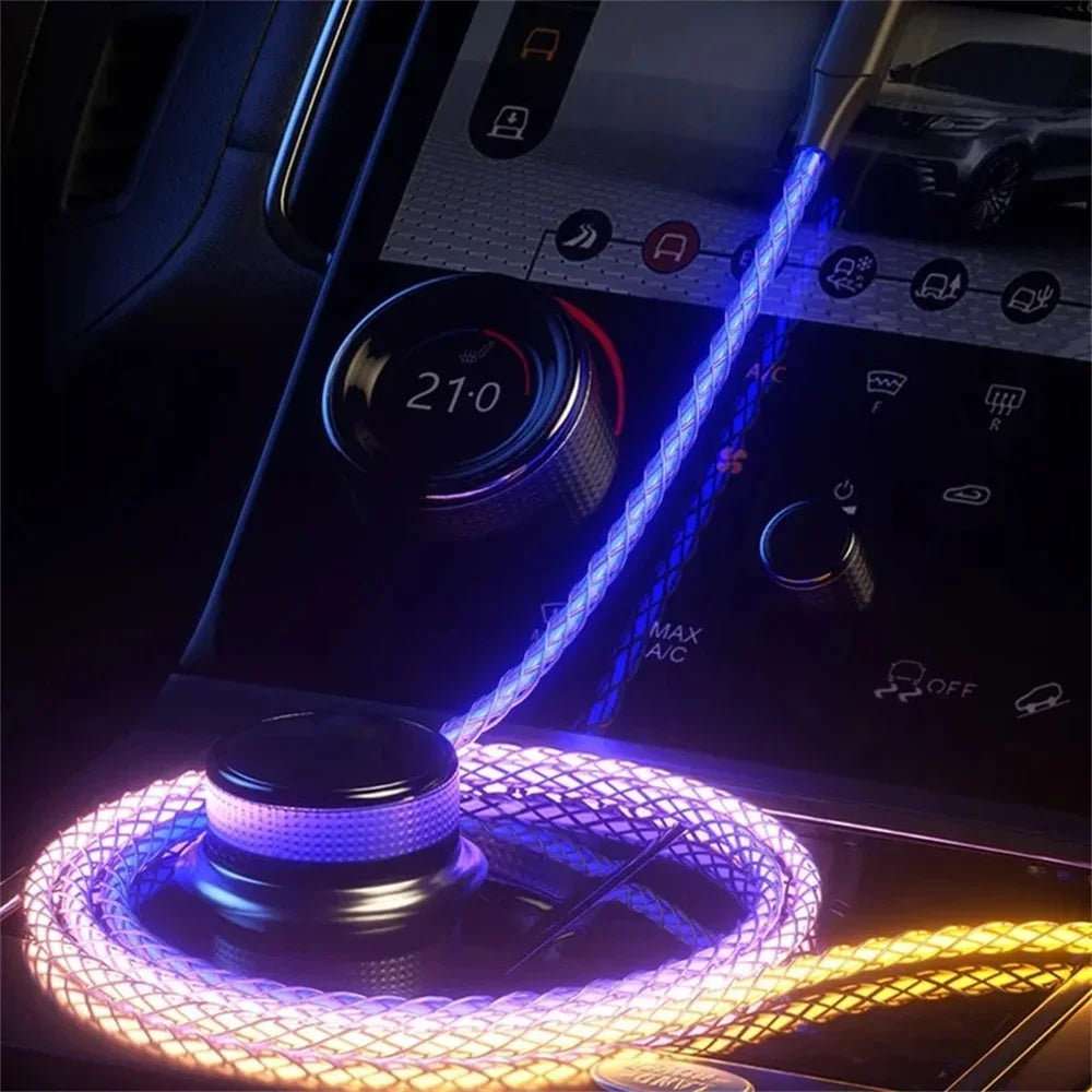 6A 66W USB C Cable 3 in 1 Super Fast Charging Colorful Luminous Data Cable For iPhone Huawei Xiaomi One Drag Three Charging Wire