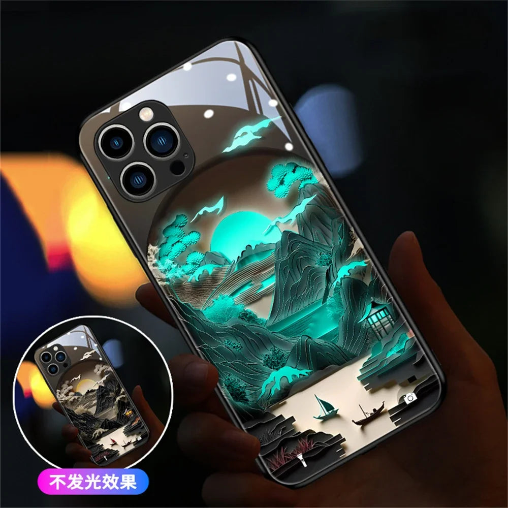 iPhone Japan Mount Fuji Glass Sound Control LED Flash Cases