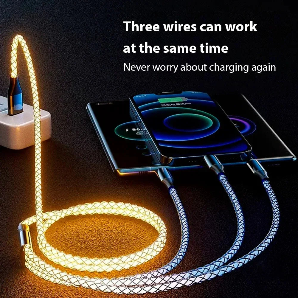 USB C Cable 3 in 1 Colorful Luminous Data Cable