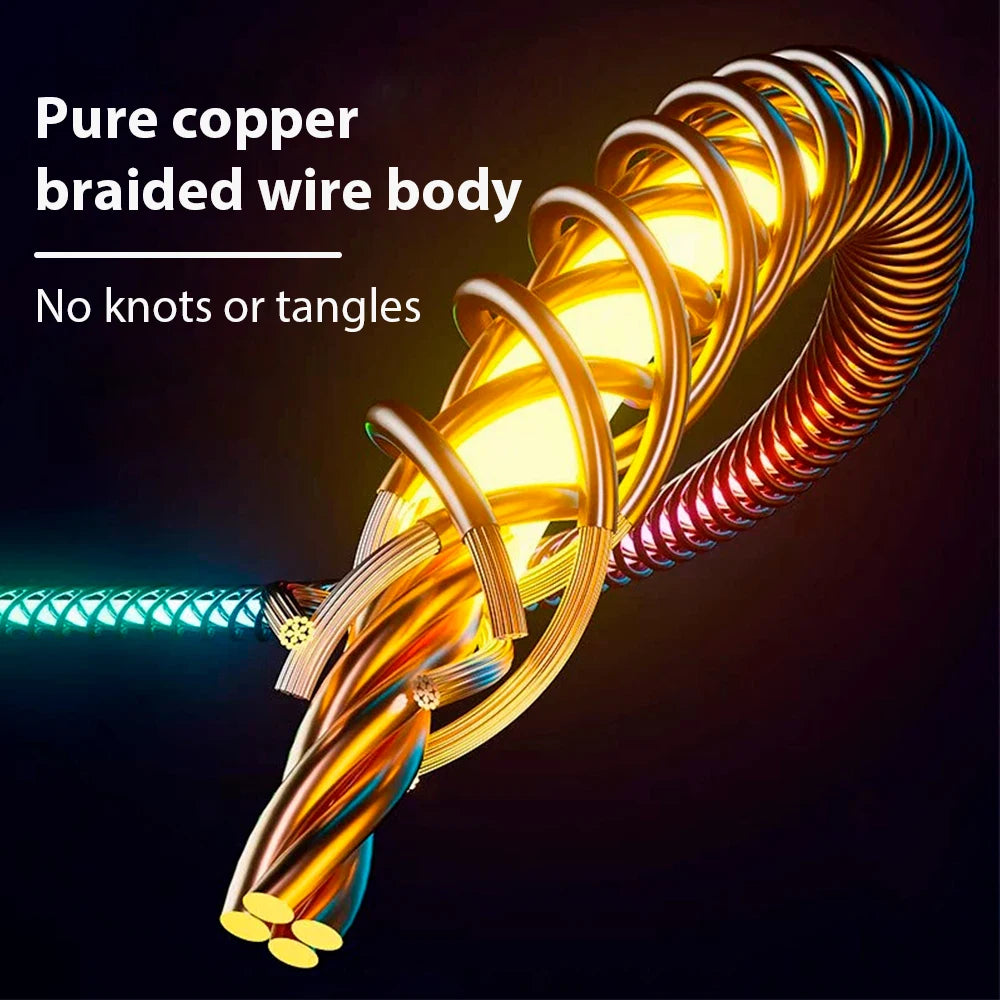 66W Fast Charging Cable For Huawei iPhone Xiaomi Charger 3 in1 USB Cable Type C Colorful Streamer Glowing Line Phone Accessories