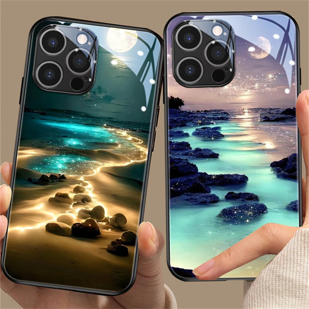 iPhone Beach Smart LED Light Glow Tempered Glass Phone Case