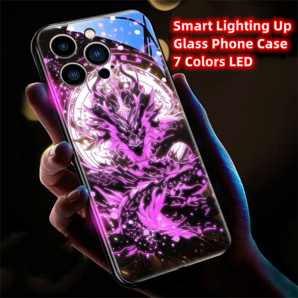 iPhone Black Dragon Phone Case LED Light Glass Shockproof Cover