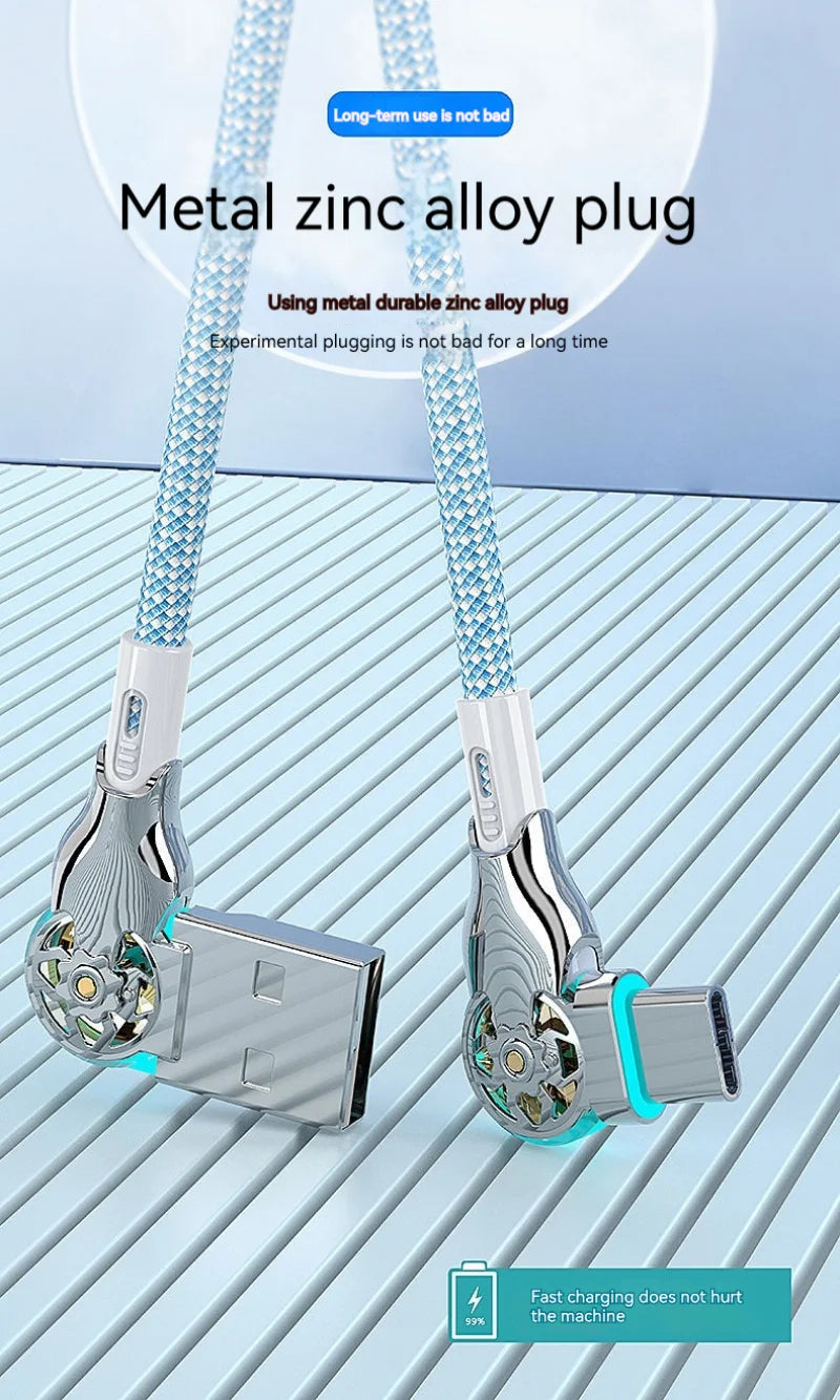 Fast Charging Cable 180 Degree Elbow Rotation USB A to Type C Cable with Light Zinc Alloy Braided Data Cable USB Micro Charger