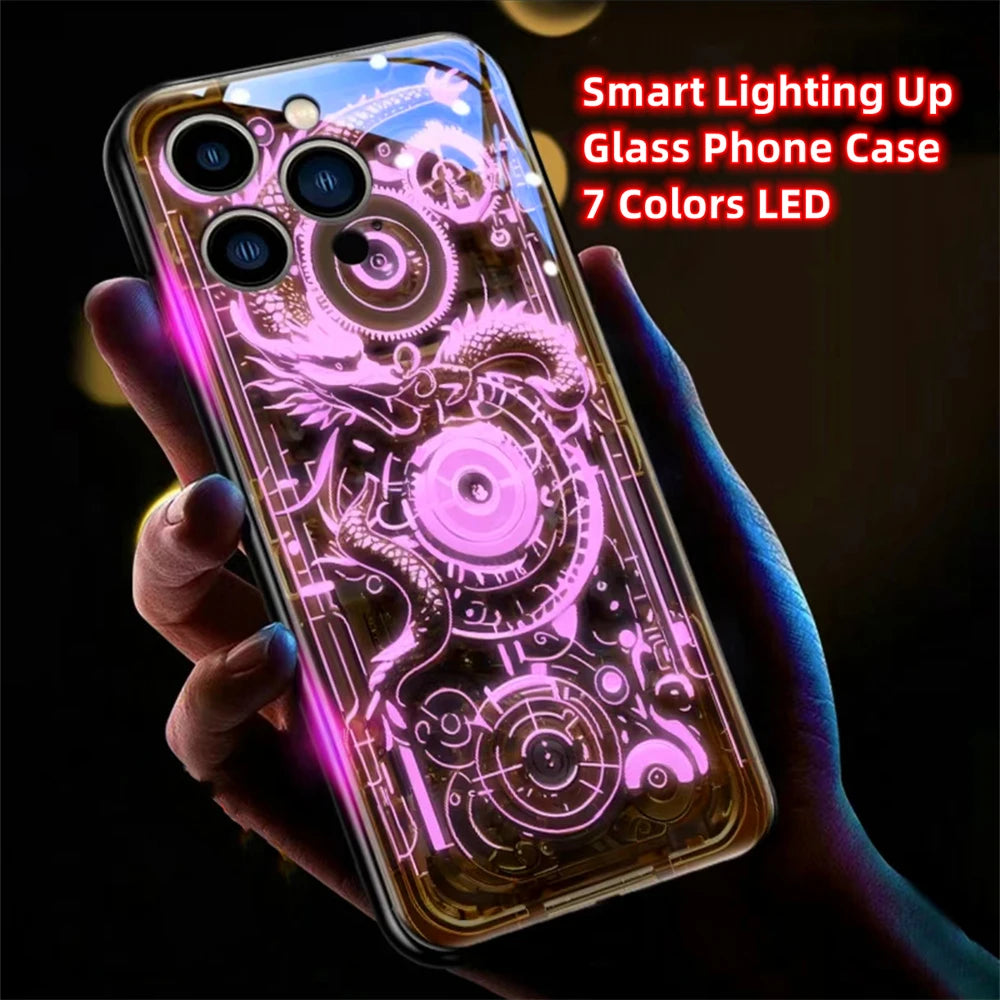 iPhone Black Dragon Phone Case LED Light Glass Shockproof Cover