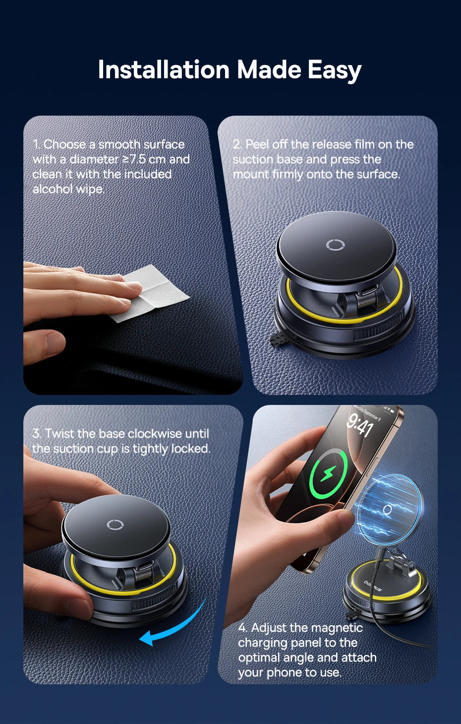 Baseus Wireless Charger Vacuum Magnetic Car Phone Holder