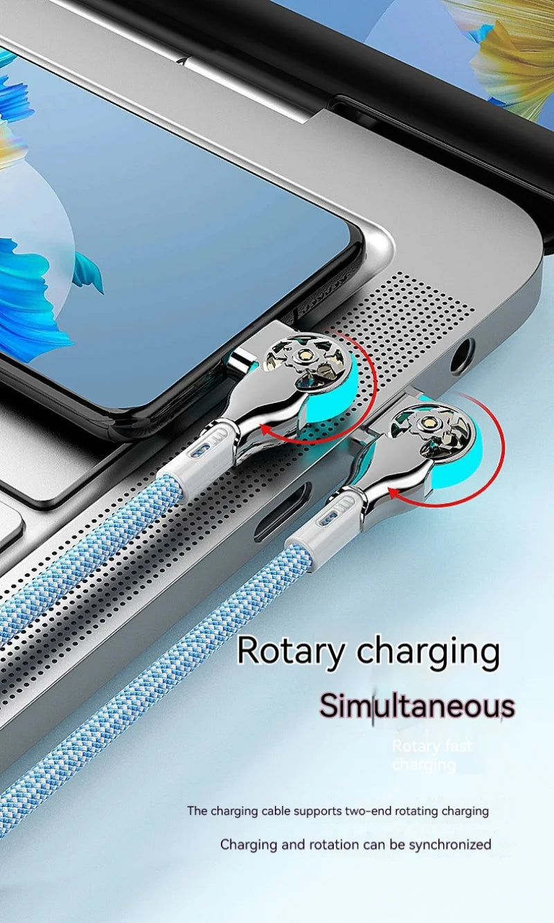 Fast Charging Cable 180 Degree Elbow Rotation USB A to Type C Cable with Light Zinc Alloy Braided Data Cable USB Micro Charger