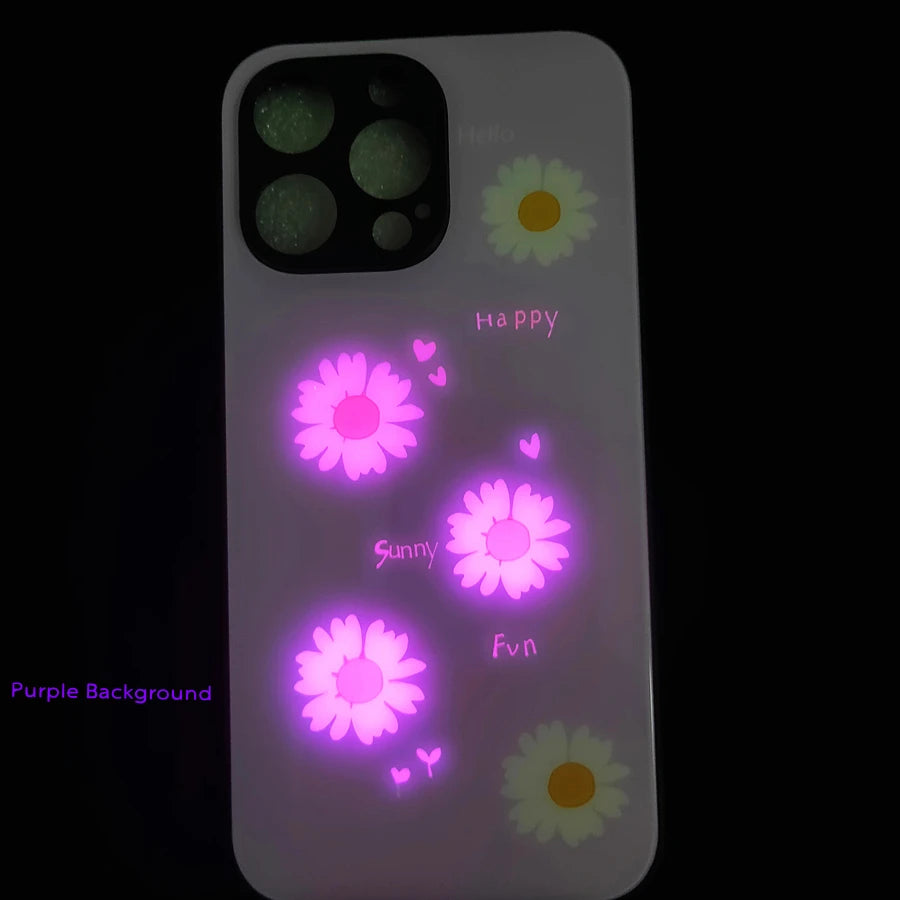 iPhone Flower Smart LED Light Luminous Tempered Glass Back Cover